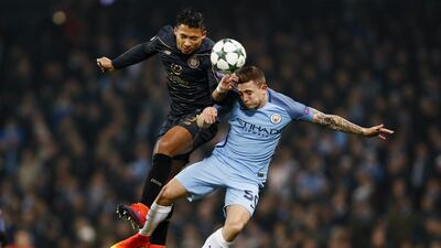 Manchester City's Pablo Maffeo, right, in action against Celtic in the Champions League group stage match at the Etihad Stadium on December 6, 2016. Maffeo joined Italian side Girona in 2018. Reuters