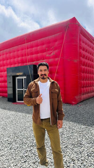 Movie buff Jigmet Angchok outside one of the balloon theatres in Leh, Ladakh in northern India. Photo: Jigmet Angchok