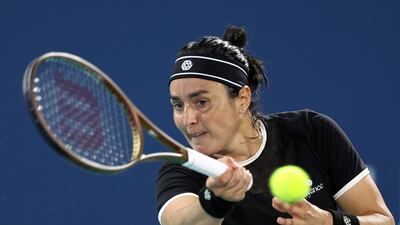Ons Jabeur during her straight-sets win over Jeļena Ostapenko in the Mubadala Abu Dhabi Open first round at the International Tennis Centre, Zayed Sports City, on February 4, 2025. Chris Whiteoak / The National